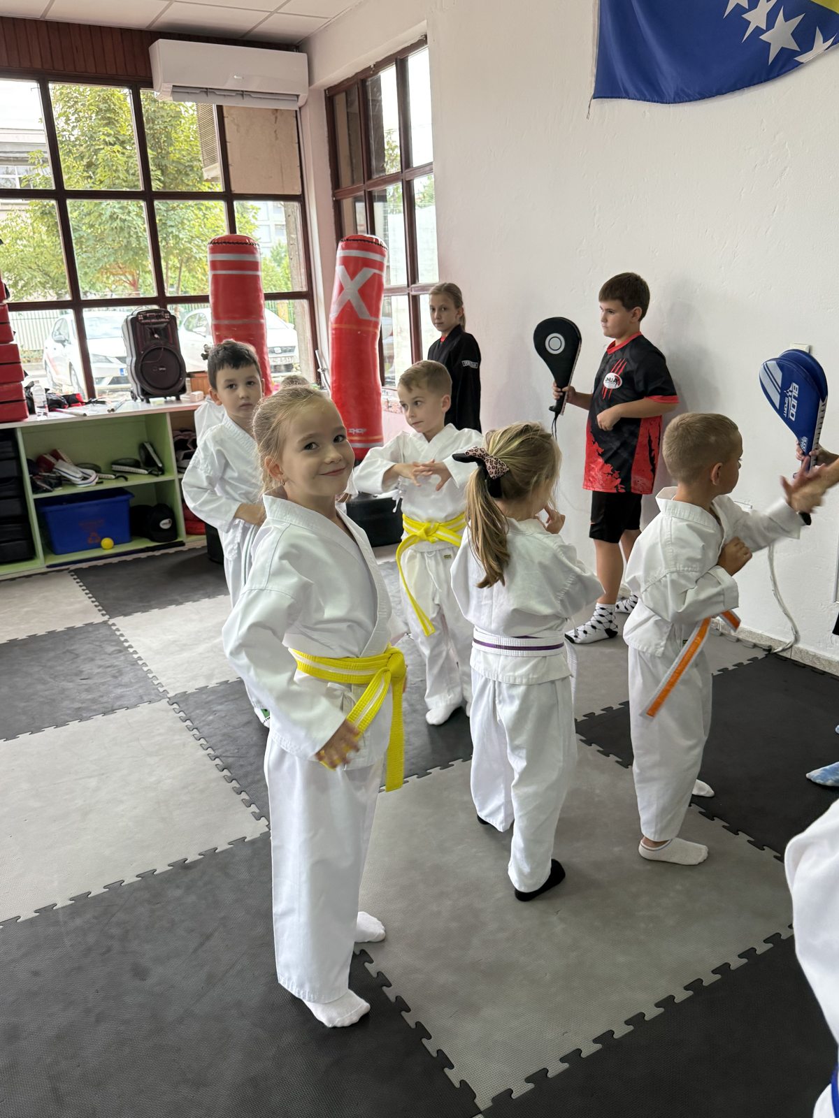Djeca vježbaju na tatami strunjačama uz pomoć iskusnijih članova Unije u Živinicama